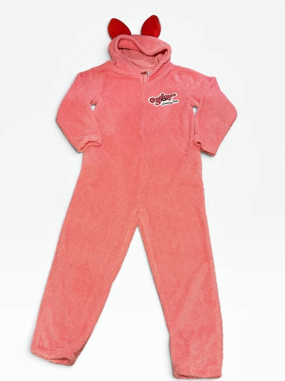 A Christmas Story Ralphie Pink Bunny Suit Hooded Pajama Costume Suit Adults XL